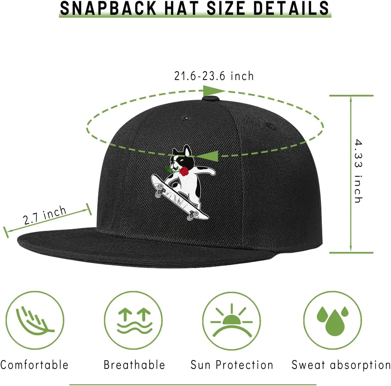 Skull Hat Flat Bill Hats for Men Boys Skeleton Cap USA American Flag Black Mens Snapback Hats Flat Brim Snap Backpack
