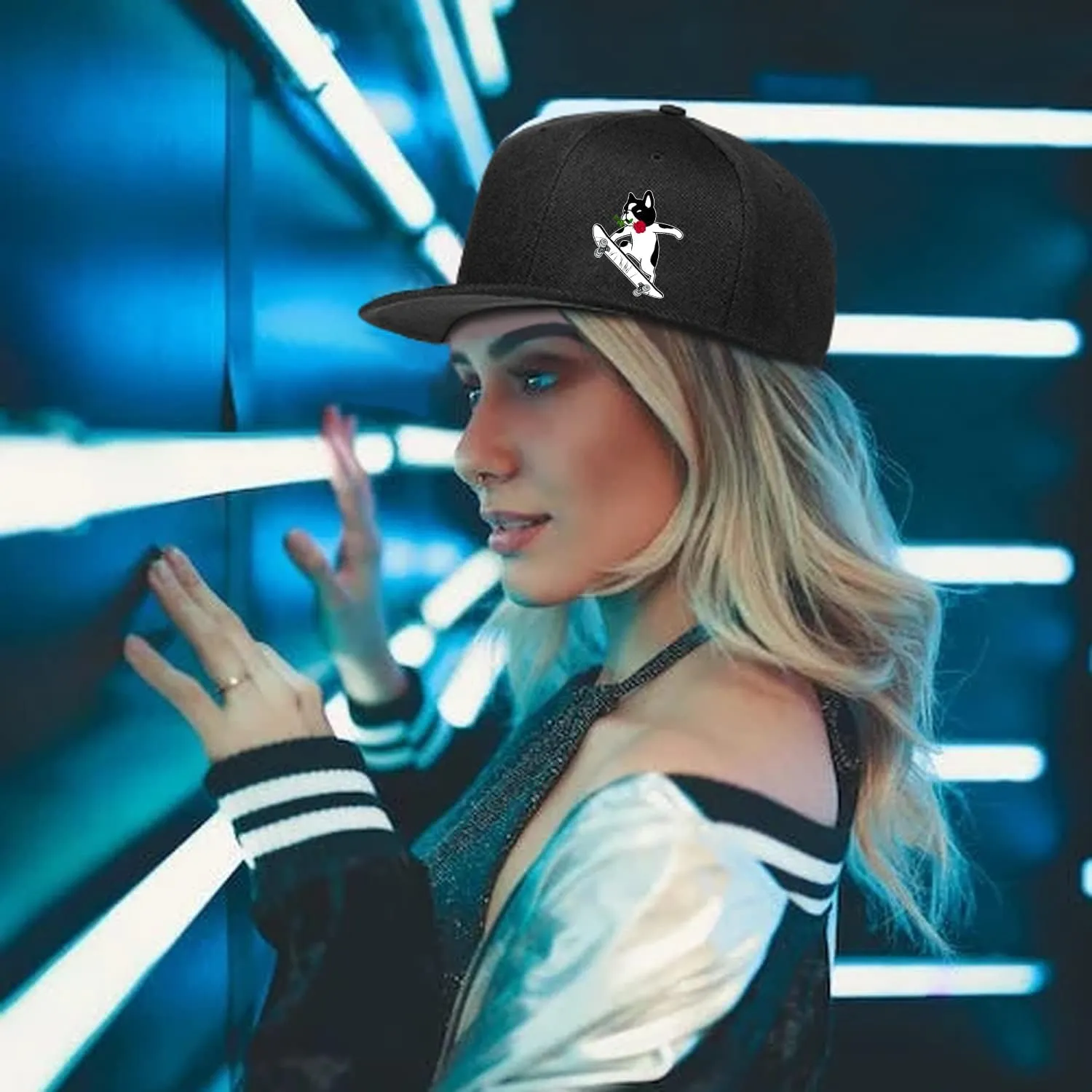 Skull Hat Flat Bill Hats for Men Boys Skeleton Cap USA American Flag Black Mens Snapback Hats Flat Brim Snap Backpack