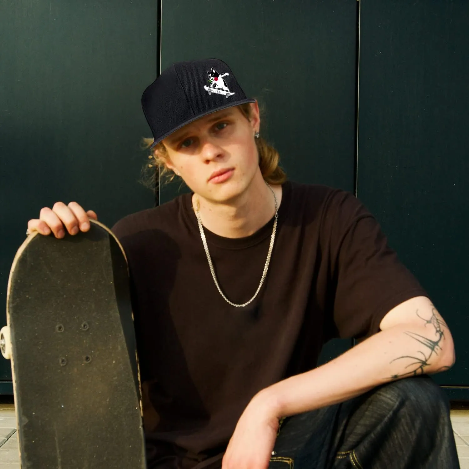 Skull Hat Flat Bill Hats for Men Boys Skeleton Cap USA American Flag Black Mens Snapback Hats Flat Brim Snap Backpack