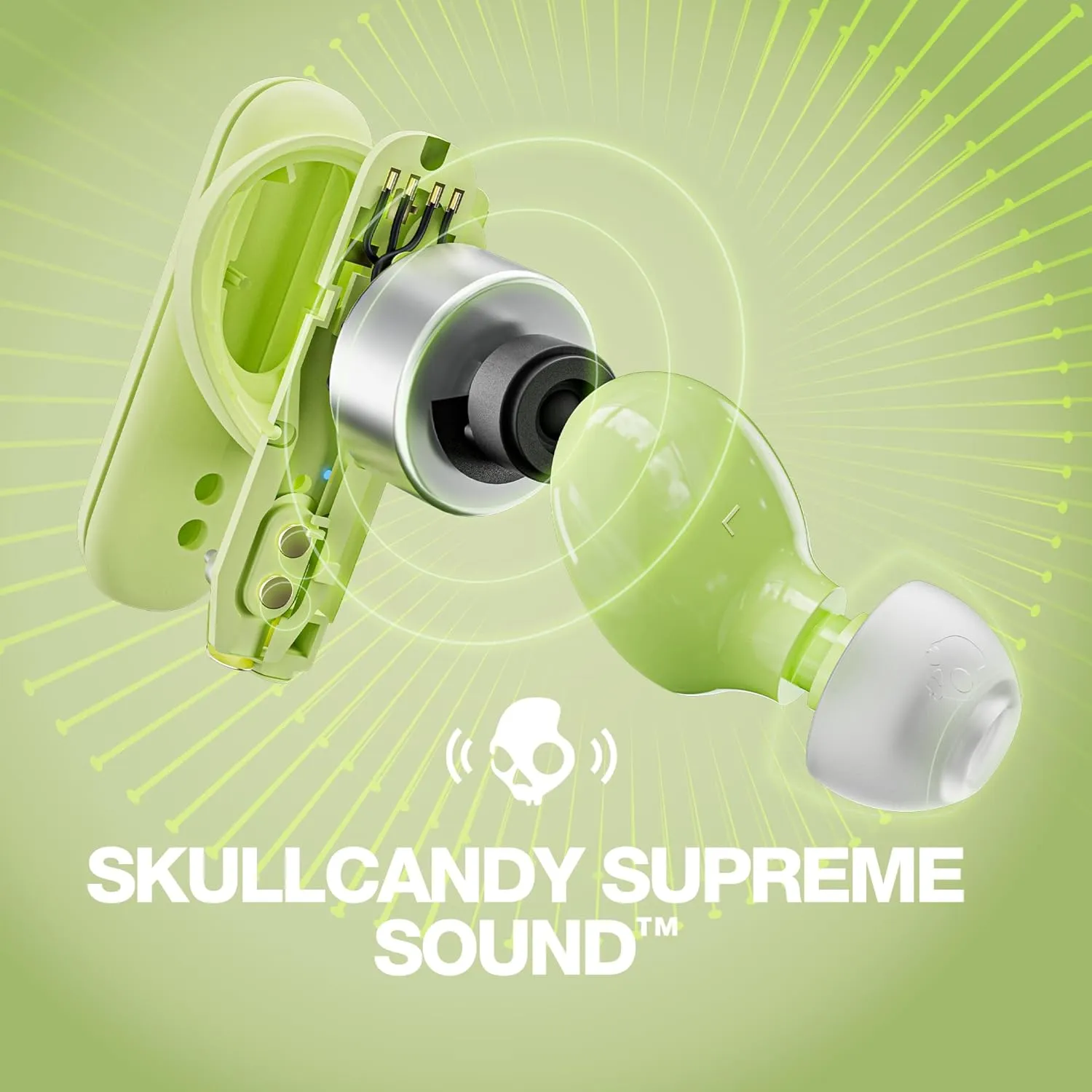 Skullcandy Smokin Buds Wireless Earbuds, Bluetooth Headphones, Noise Isolating Fit, Up to 20 Hours Battery, IPX4 Sweat and Water Resistant, Microphone for iPhone Android - Matcha