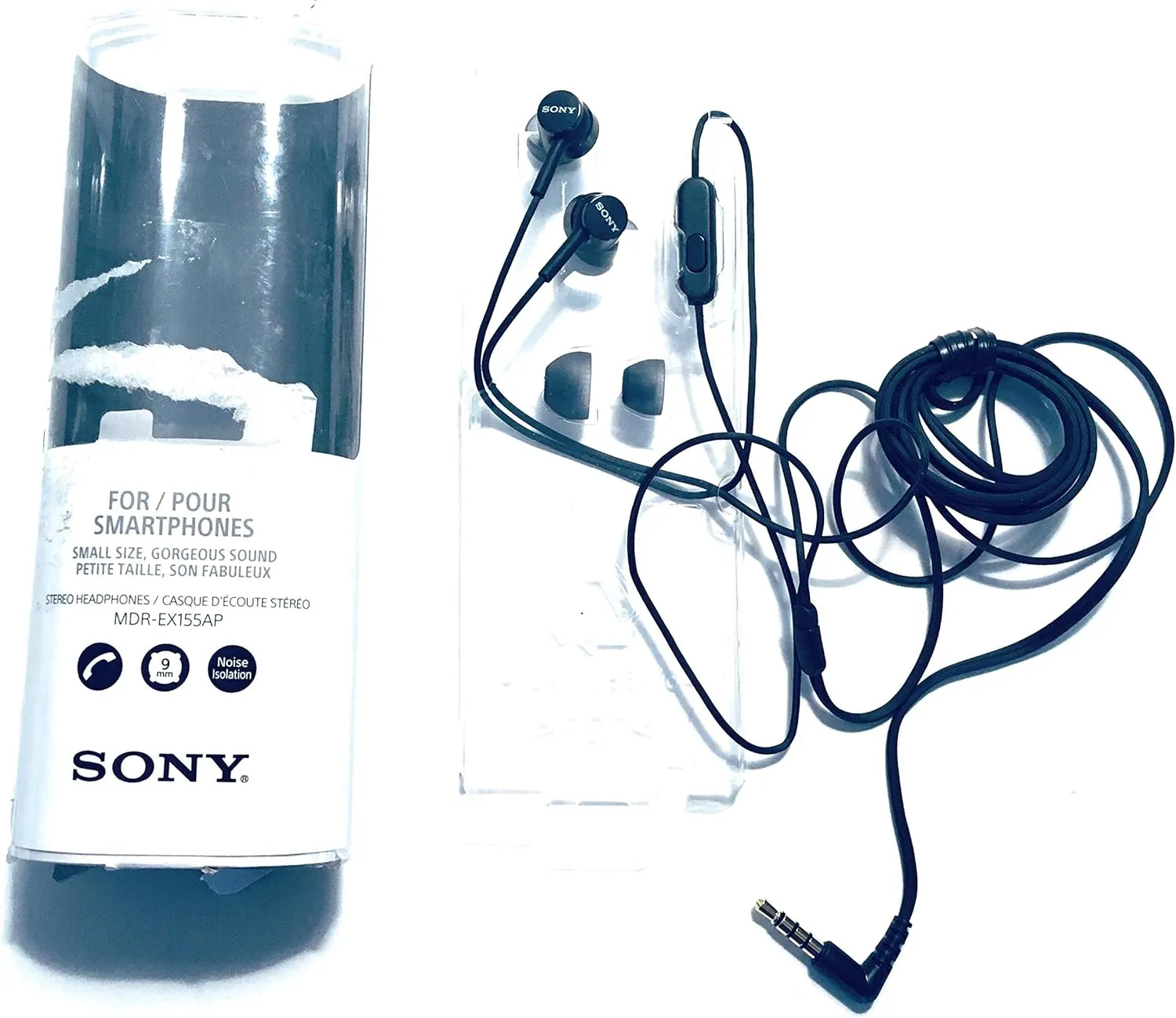 Sony MDREX155AP in-Ear Earbud Headphones/Headset with mic for Phone Call, Black (MDR-EX155AP/B)