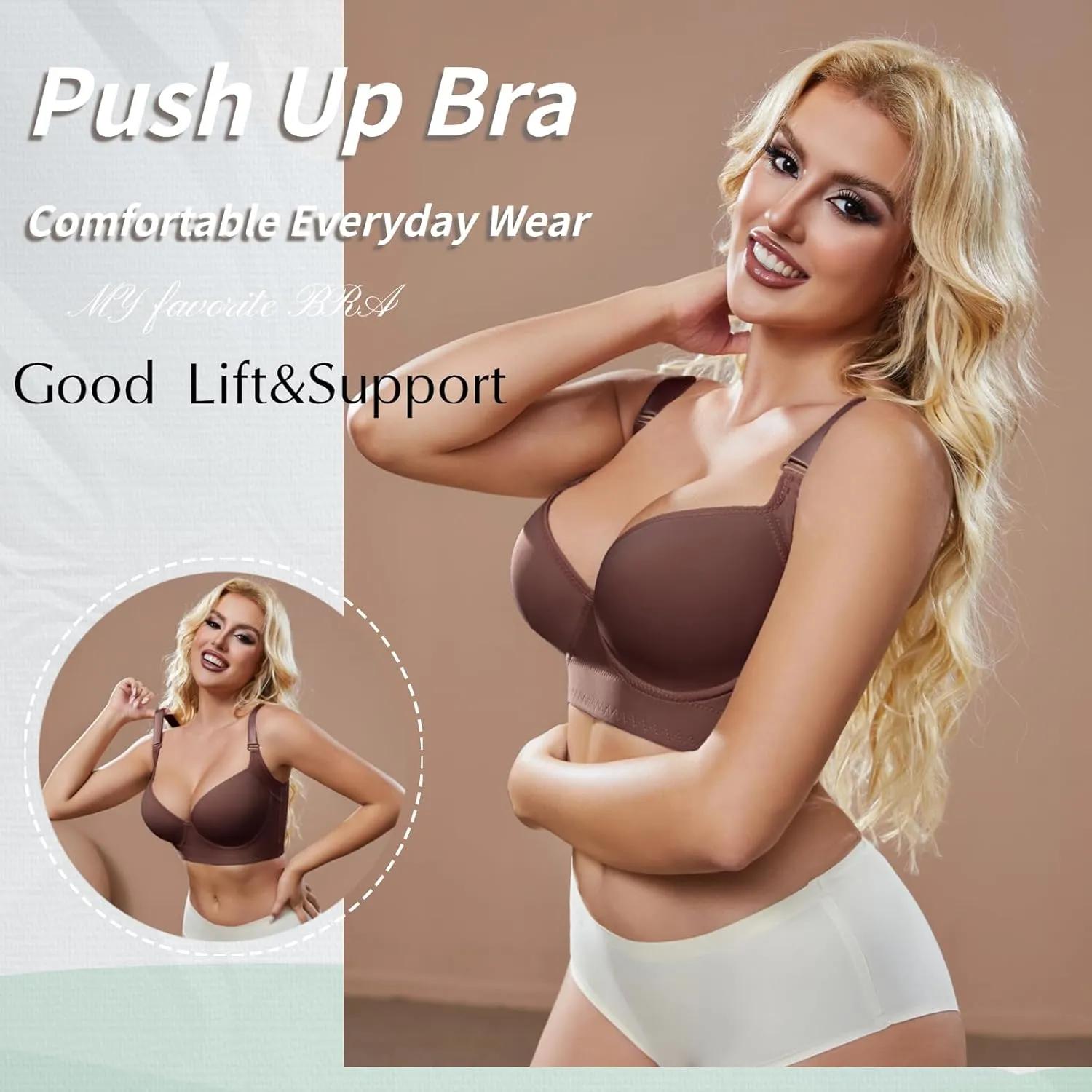 Super Push Up Bra Smoothing Back Fat Bra with Support Comfortable Seamless T Shirt Bra (34B-46DD)