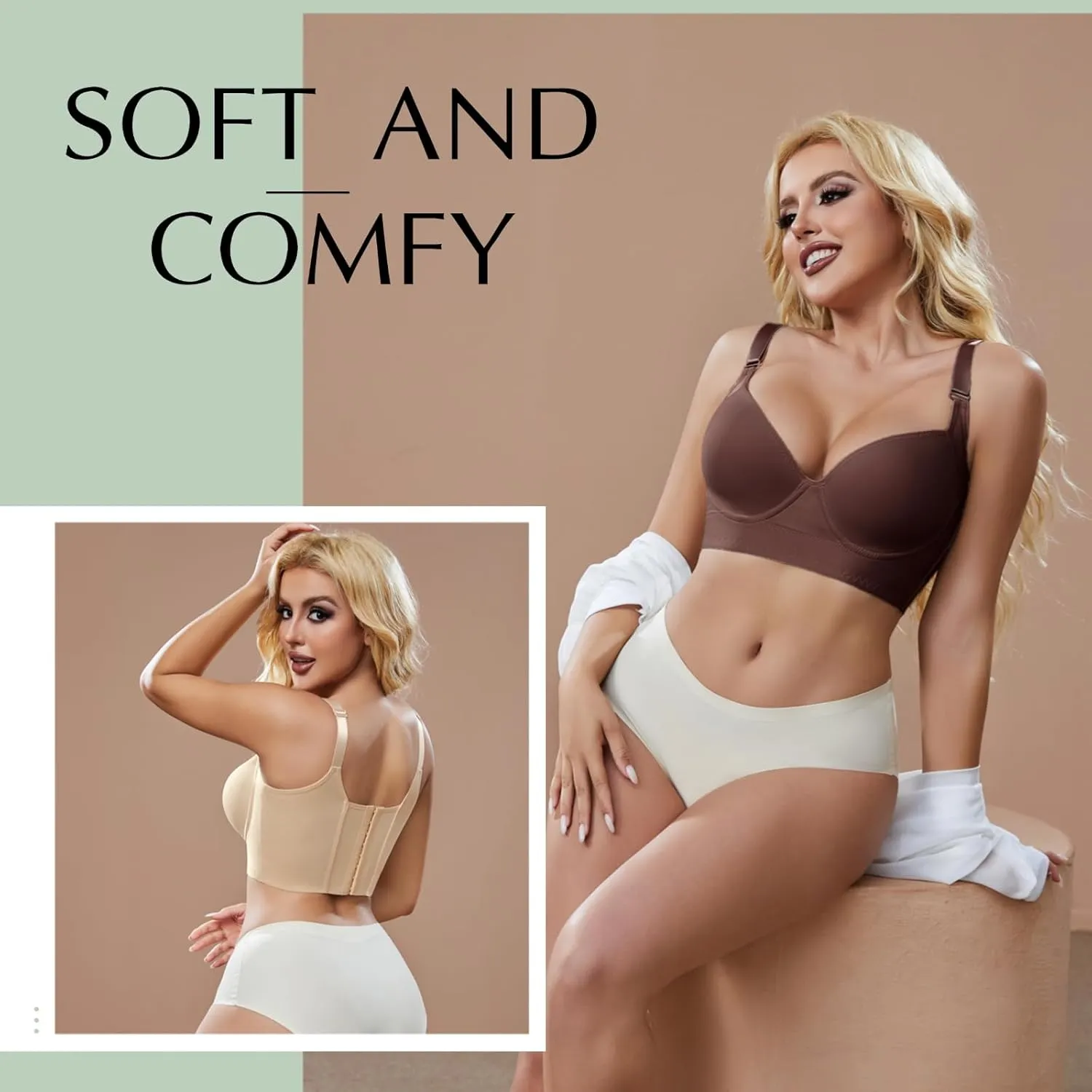Super Push Up Bra Smoothing Back Fat Bra with Support Comfortable Seamless T Shirt Bra (34B-46DD)