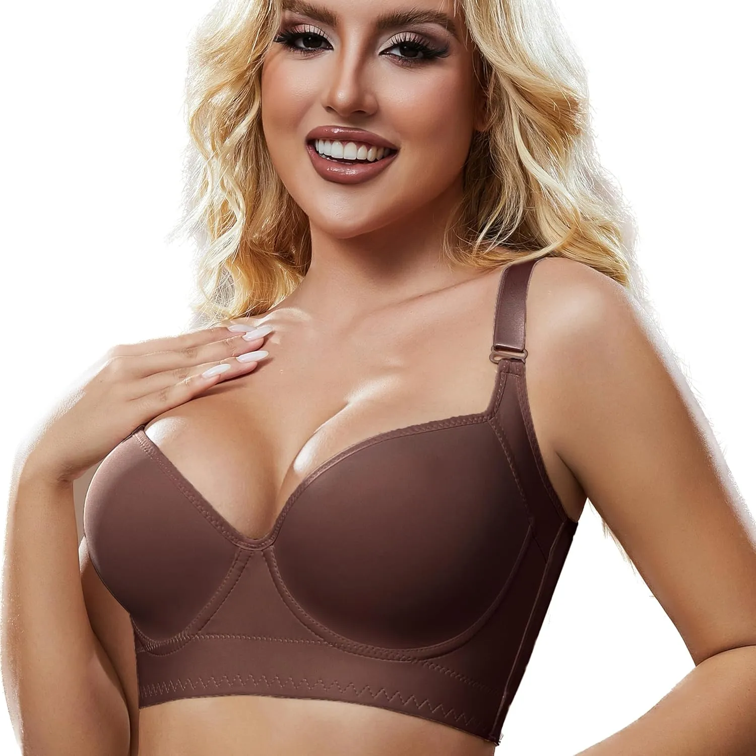 Super Push Up Bra Smoothing Back Fat Bra with Support Comfortable Seamless T Shirt Bra (34B-46DD)