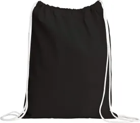 TBF Cotton Drawstring Backpack Gym Sack Canvas Cinch Sport Pack for Men, Women - Set of 12, Black