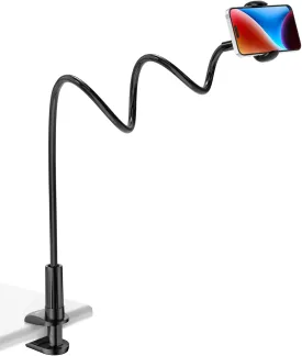 Tryone Gooseneck Phone Holder Stand for Bed Flexible Arm Adjustable Cell Phones Mount Clamp on Desk Bedframe Compatible with iPhone 14 Pro Max 13 12 11 X SE Series/Samsung S22 or Other 4"-7" Devices