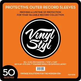 Vinyl Styl 45 RPM Vinyl Record Protective Outer Sleeves - 7" - 50 Ct (Clear)