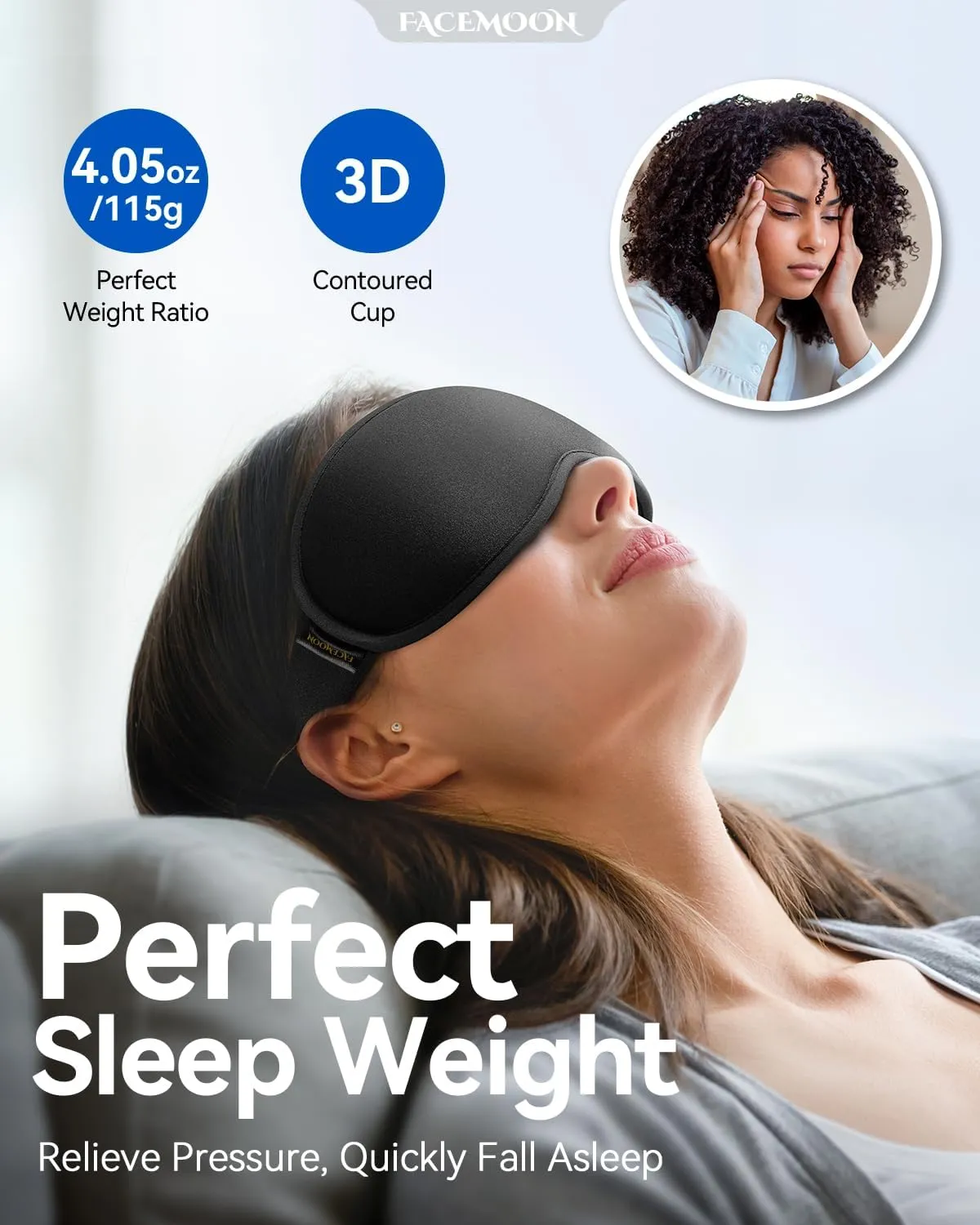 Weighted Sleep Mask for Men Blackout: 3D Contoured Eye Cover for Eyelashes - Adjustable Strap Washable Zero Eye Pressure - Meditation Yoga Airplane Travel Black