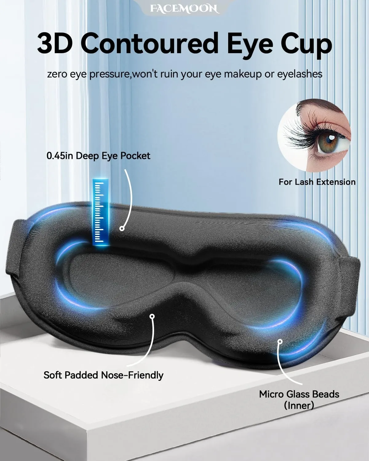 Weighted Sleep Mask for Men Blackout: 3D Contoured Eye Cover for Eyelashes - Adjustable Strap Washable Zero Eye Pressure - Meditation Yoga Airplane Travel Black