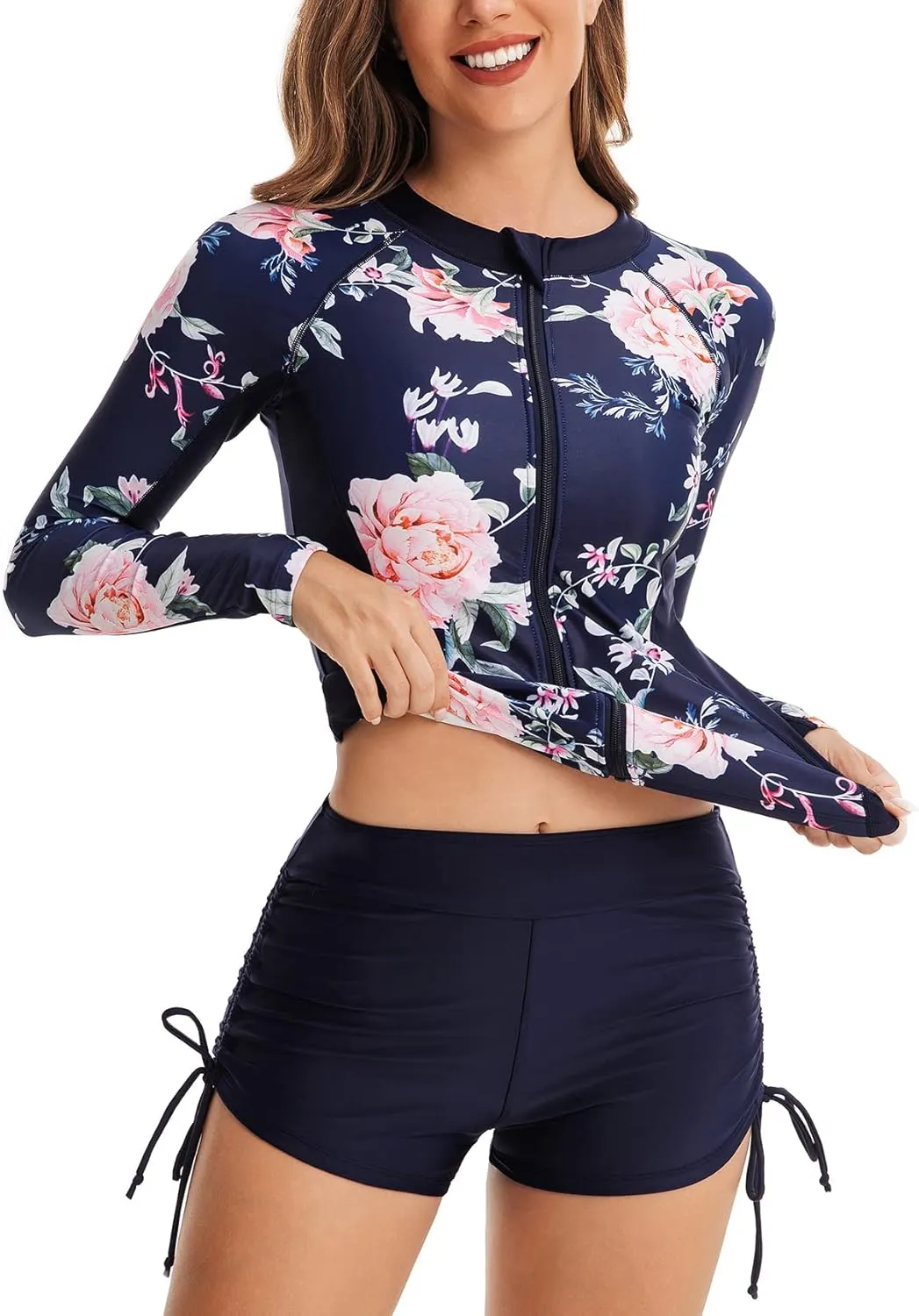 YATEEN Women's Long Sleeve Sun Protection Rash Guard Wetsuit Two Piece Swimsuit Set