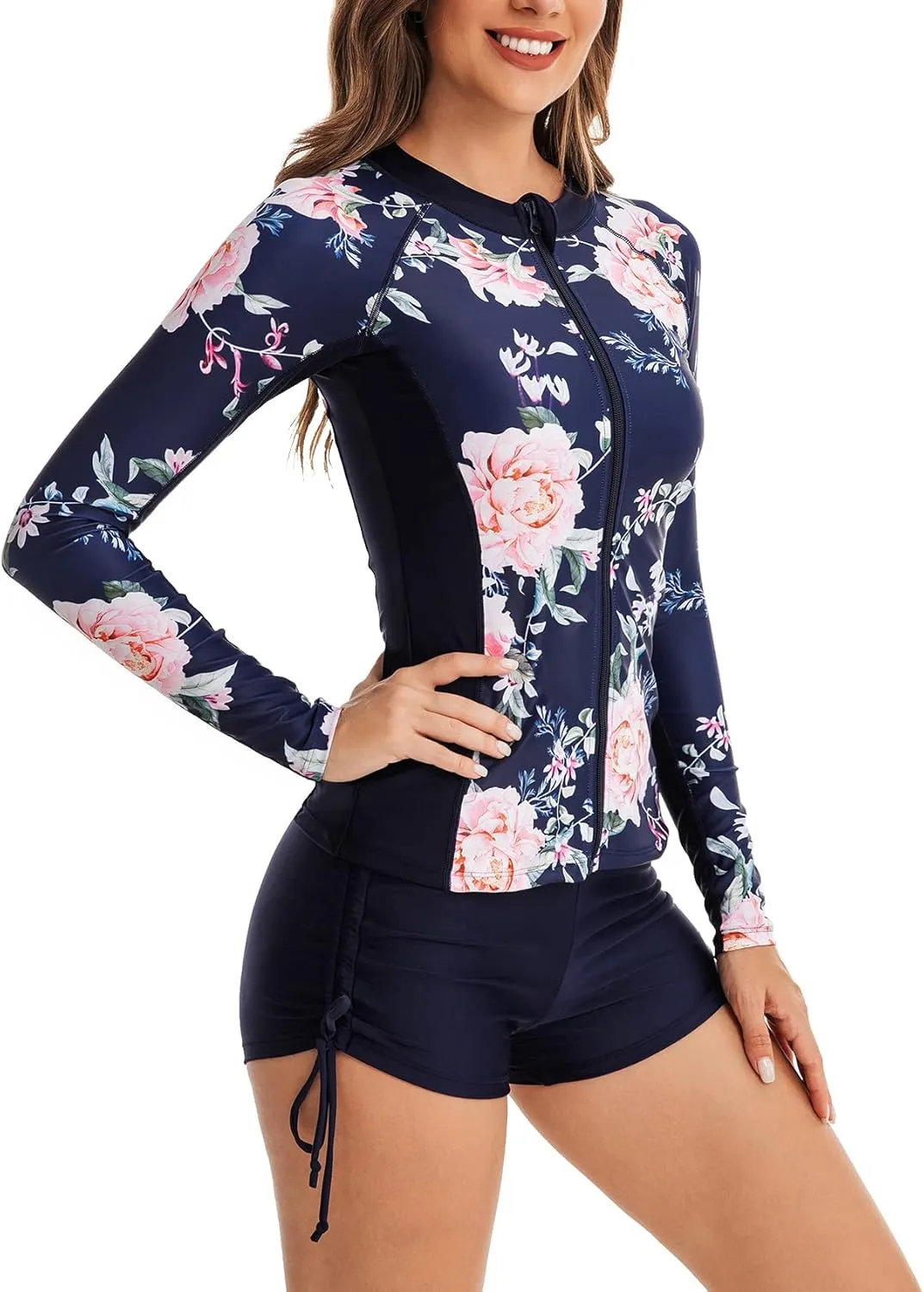 YATEEN Women's Long Sleeve Sun Protection Rash Guard Wetsuit Two Piece Swimsuit Set