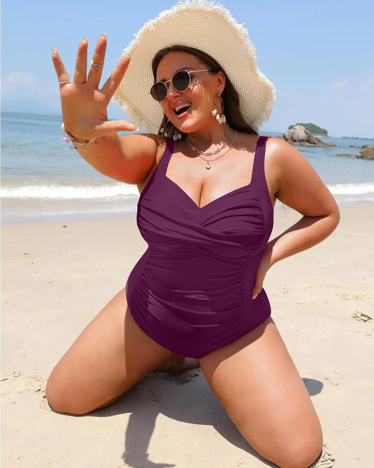 Yonique Women Plus Size One Piece Swimsuits Tummy Control Bathing Suits Twist Front Ruched Swimwear